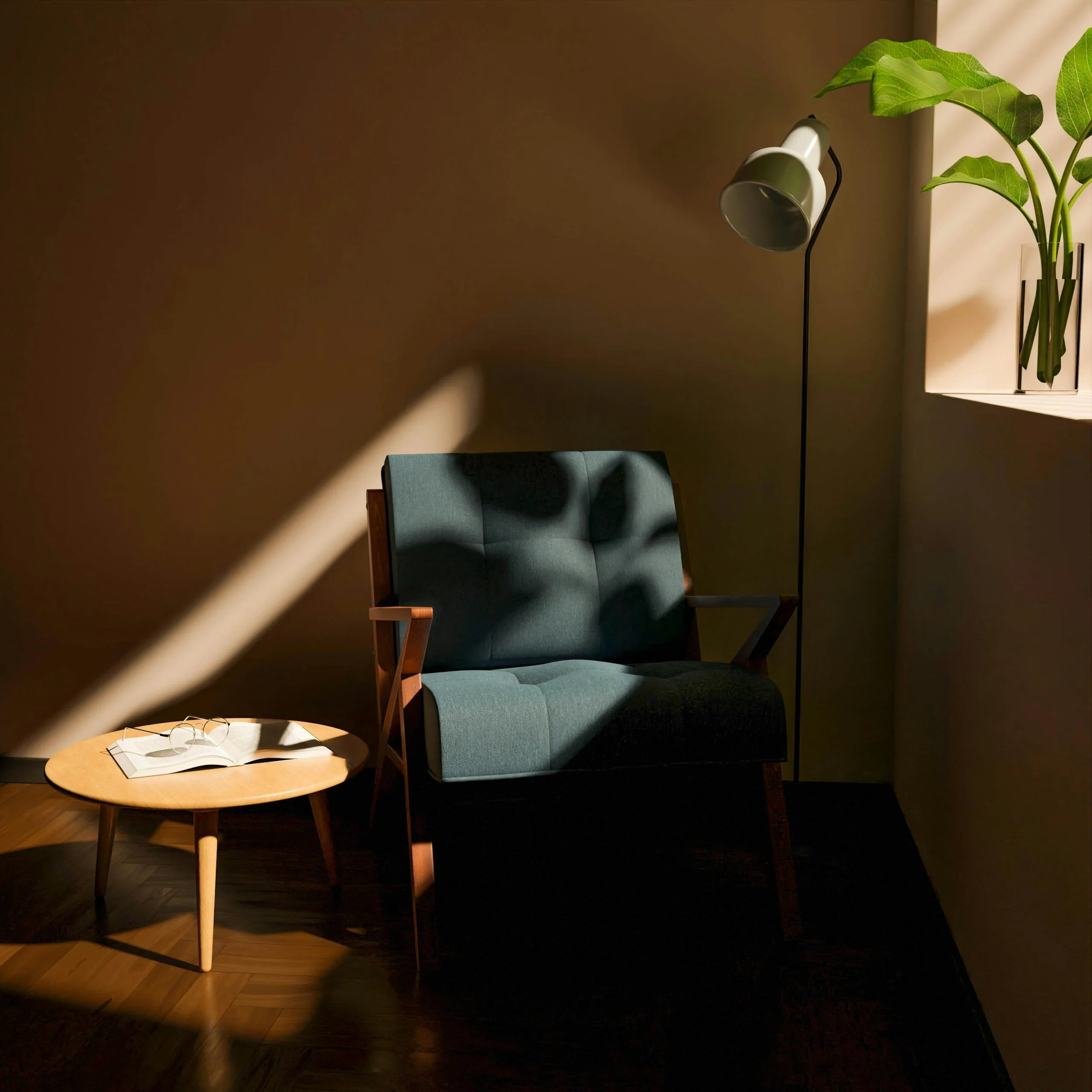 A quiet candlelit interior in soft evening light